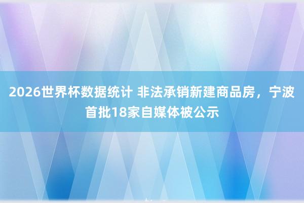 2026世界杯数据统计 非法承销新建商品房，宁波首批18家自媒体被公示