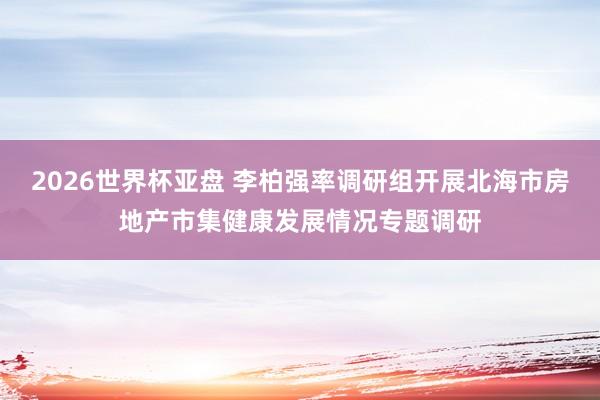 2026世界杯亚盘 李柏强率调研组开展北海市房地产市集健康发展情况专题调研