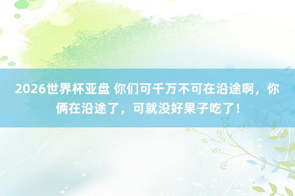 2026世界杯亚盘 你们可千万不可在沿途啊，你俩在沿途了，可就没好果子吃了！