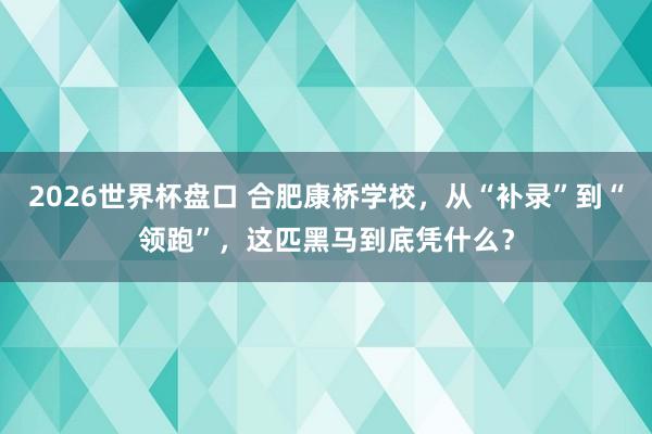 2026世界杯盘口 合肥康桥学校，从“补录”到“领跑”，这匹黑马到底凭什么？