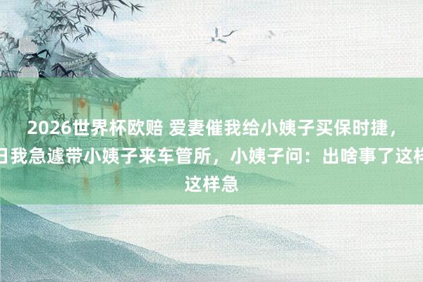 2026世界杯欧赔 爱妻催我给小姨子买保时捷，今日我急遽带小姨子来车管所，小姨子问：出啥事了这样急