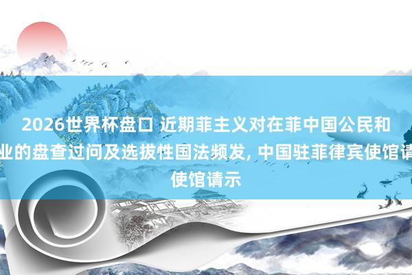2026世界杯盘口 近期菲主义对在菲中国公民和企业的盘查过问及选拔性国法频发， 中国驻菲律宾使馆请示