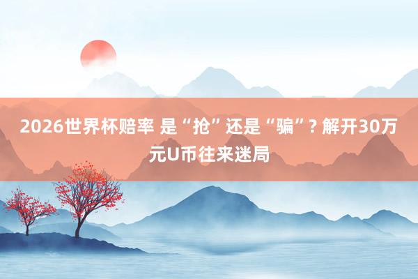 2026世界杯赔率 是“抢”还是“骗”? 解开30万元U币往来迷局