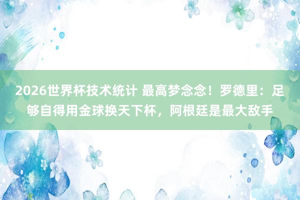 2026世界杯技术统计 最高梦念念！罗德里：足够自得用金球换天下杯，阿根廷是最大敌手