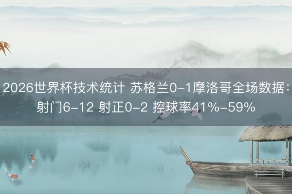 2026世界杯技术统计 苏格兰0-1摩洛哥全场数据：射门6-12 射正0-2 控球率41%-59%